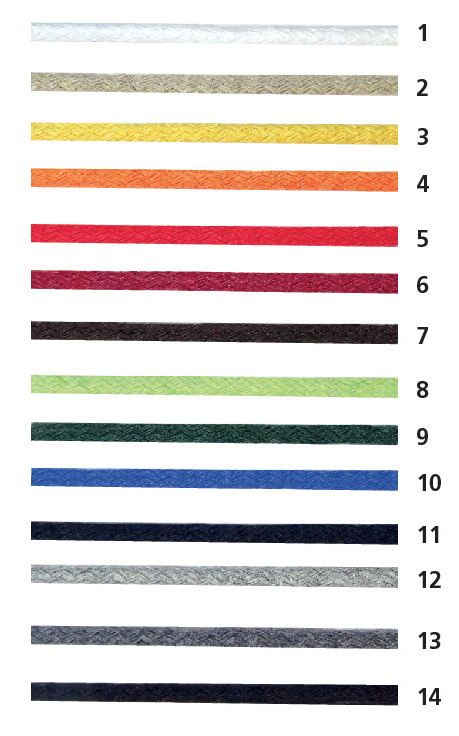 Cotton lined paper cords colors